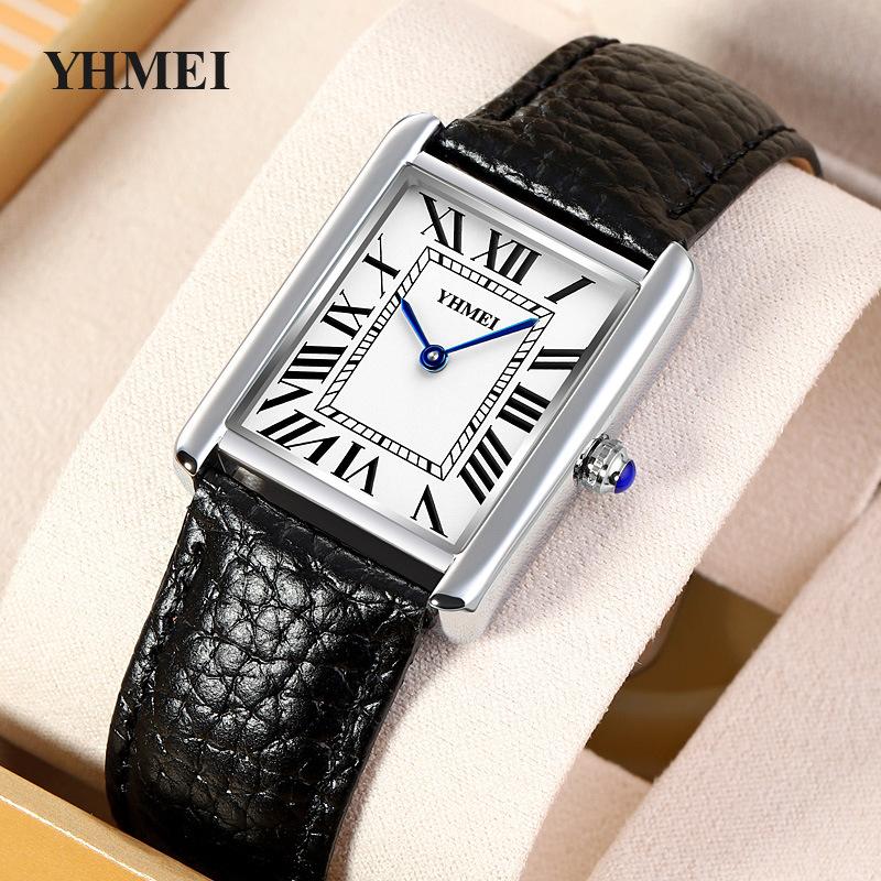 retro fashion classic girls square watch two-pin dial women's watch waterproof genuine leather belt quartz watch good-looking