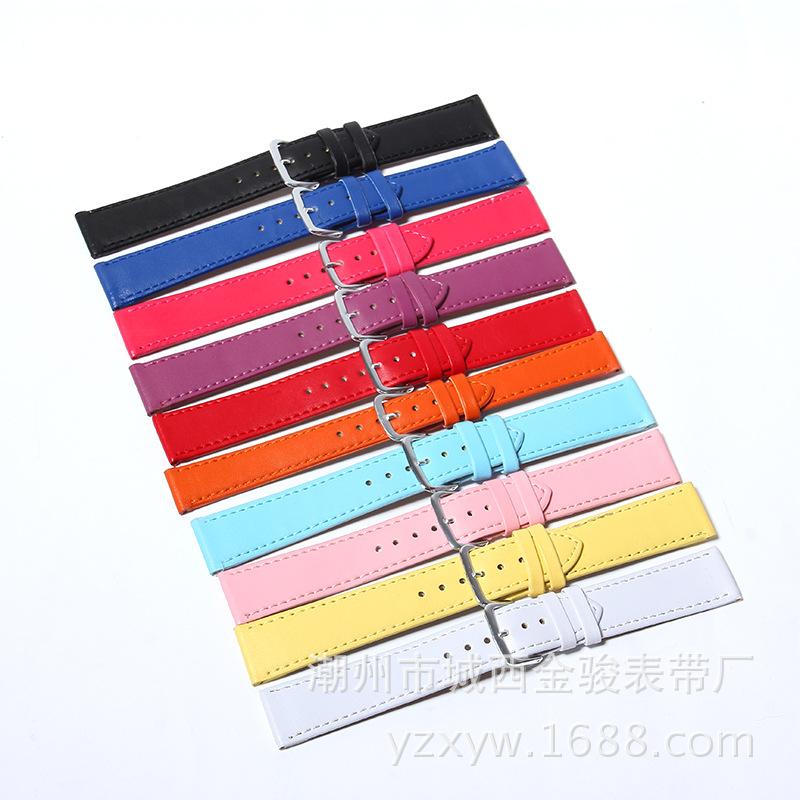 Plain Pu Needle Pattern Color Leather Watch Strap Men's and Women's Calf Pattern Watch Band Flat Watch Band Spot Supply
