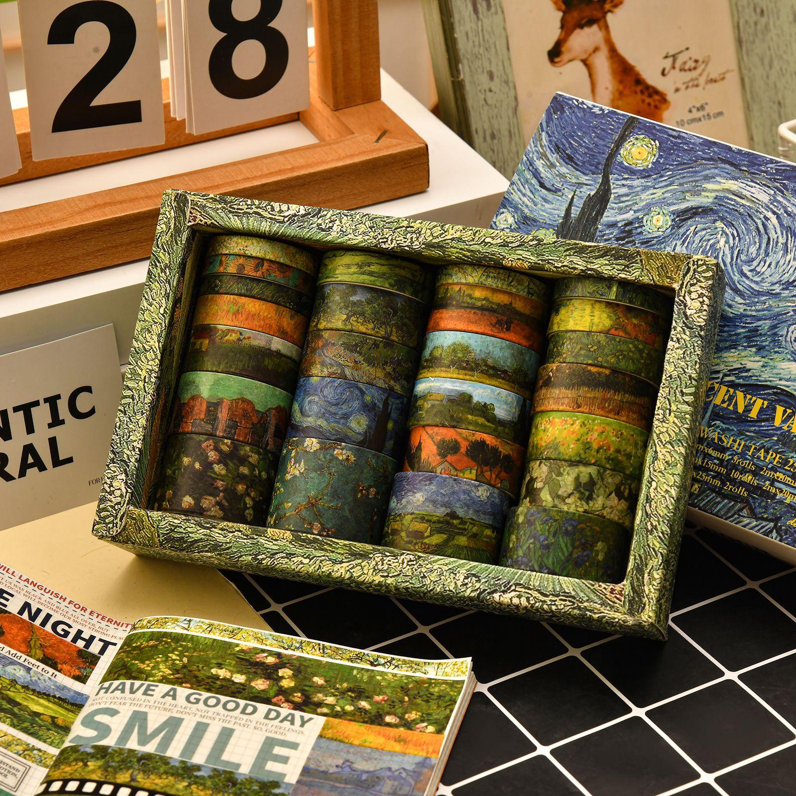 Van Gogh Impression Series and Paper Adhesive Tape Journal Tape DIY Decoration 8 Combinations Journal Tape Stationery