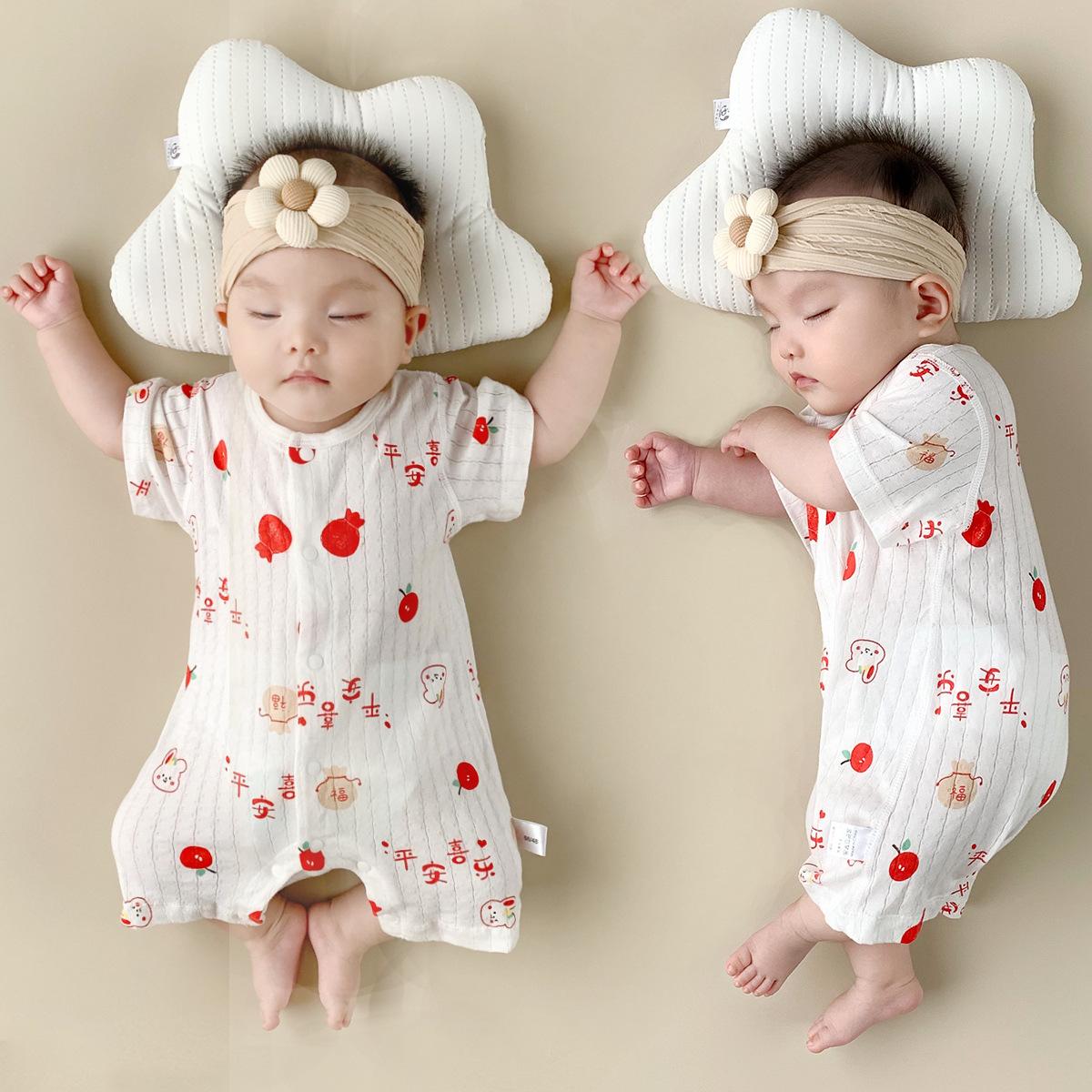 baby summer clothes thin baby pure cotton short sleeve rompers class a boneless kids' rompers air conditioning clothes closed