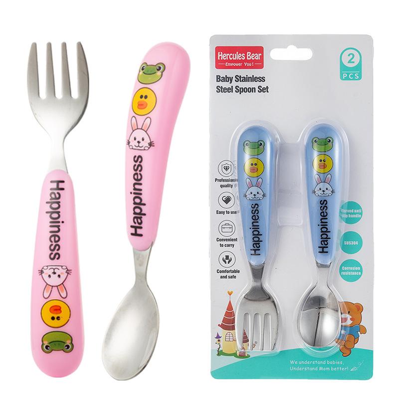 foreign trade export brand training spoon fork set baby stainless steel rice scoop baby feeding spoon