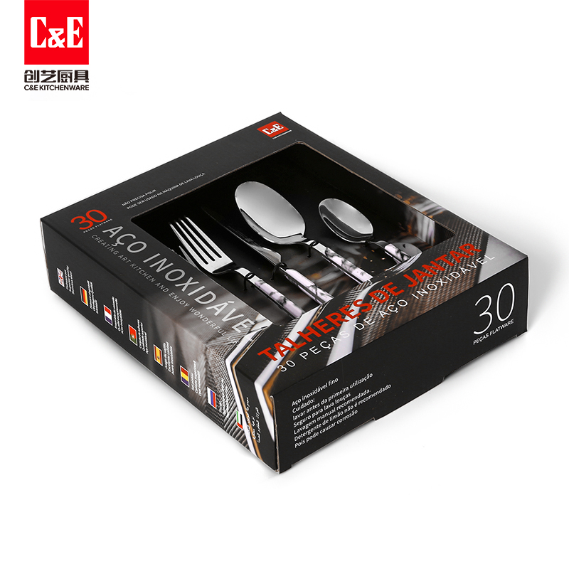 C&E Creative 30-piece set of stainless steel retro steak knife, dessert spoon and salad fork for home use in restaurants pic 6