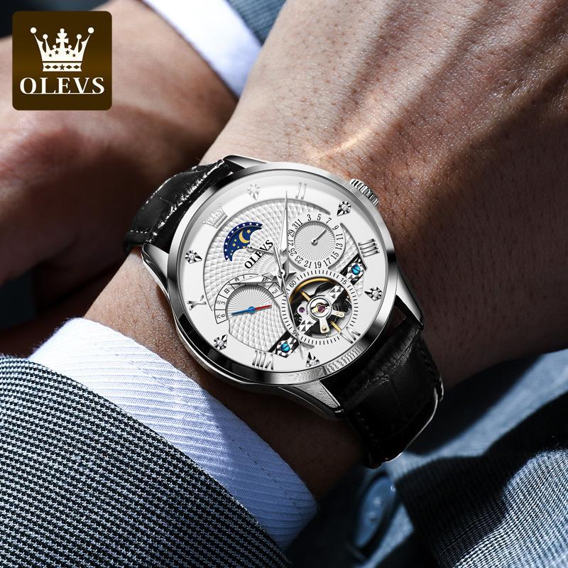 swiss genuine anima watch men's automatic mechanical watch waterproof men's leather belt hollow multifunctional men's watch