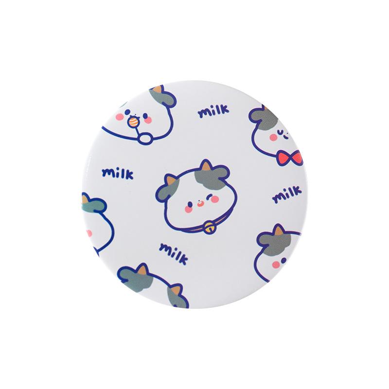 round makeup mirror cute cartoon happy cow mini-portable portable mirror girls makeup small mirror dressing mirror Item Picture