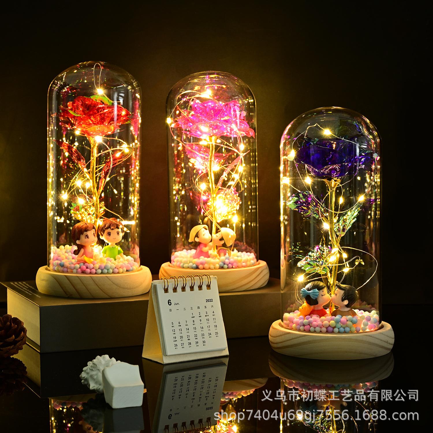 valentine's day soap rose led light soap flower luminous rose glass cover ornaments christmas gift gift box