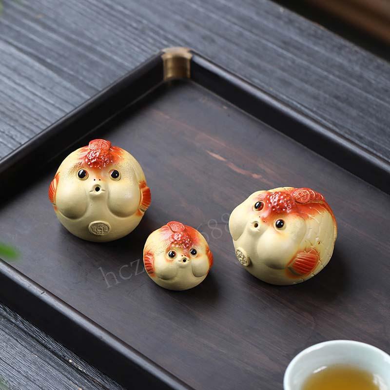 yixing purplue sand tea pet goldfish decoration water spray opportunity knocks incense holder tea set tea ceremony utensils bubble fish supportable