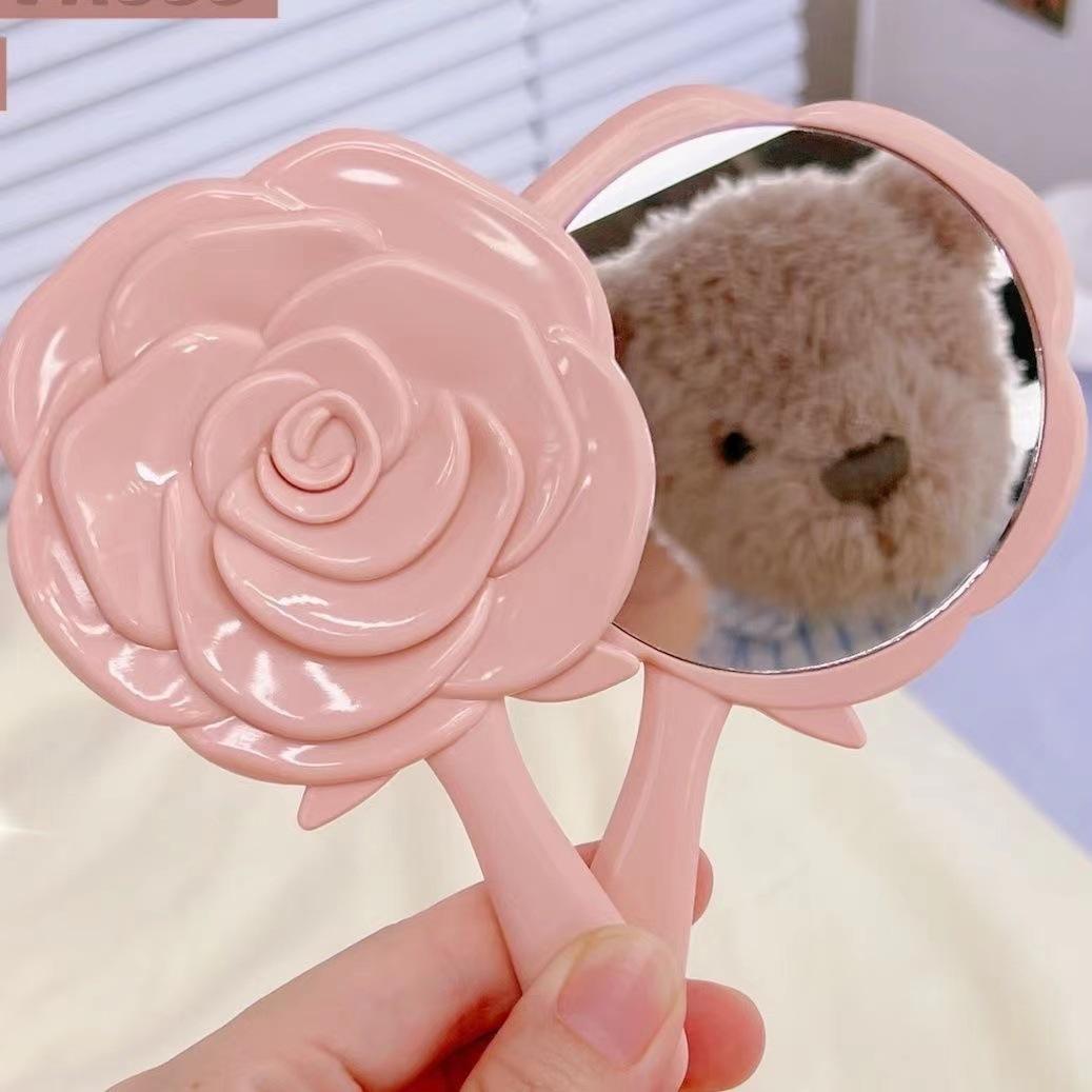 european retro rose flower small mirror creative plastic mirror beauty dressing mirror makeup hand-hold mirror portable mirror details Picture