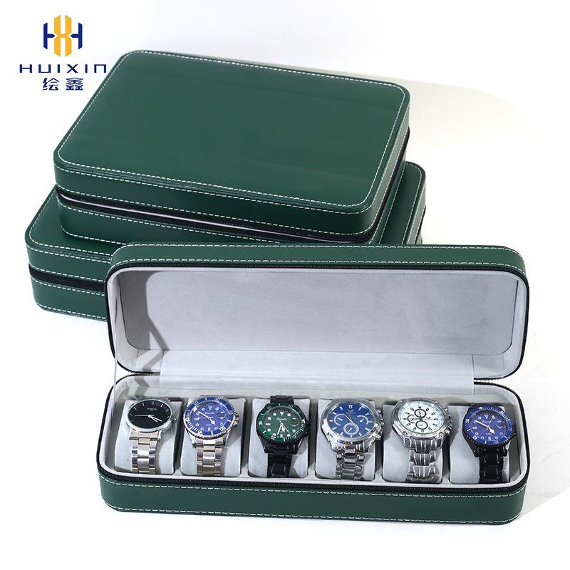New Green Watch Storage Bag Portable Zipper Watch Storage Box Watch Leather Bag Household Flannel Watch Box