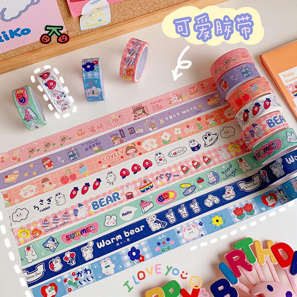 ins south korea simple cloud smiley face and paper adhesive tape cute bear love heart flowers shredded stickers laminating film film