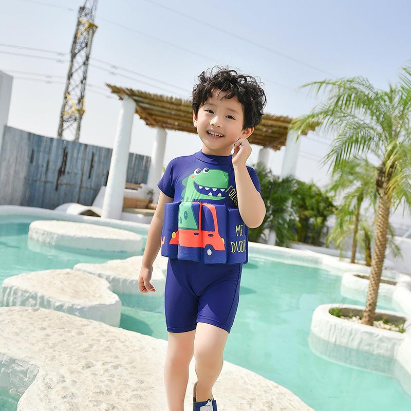 children's buoyancy swimsuit boy cute cartoon one-pieces short sleeve swimsuit kid baby floating swimming equipment clothes