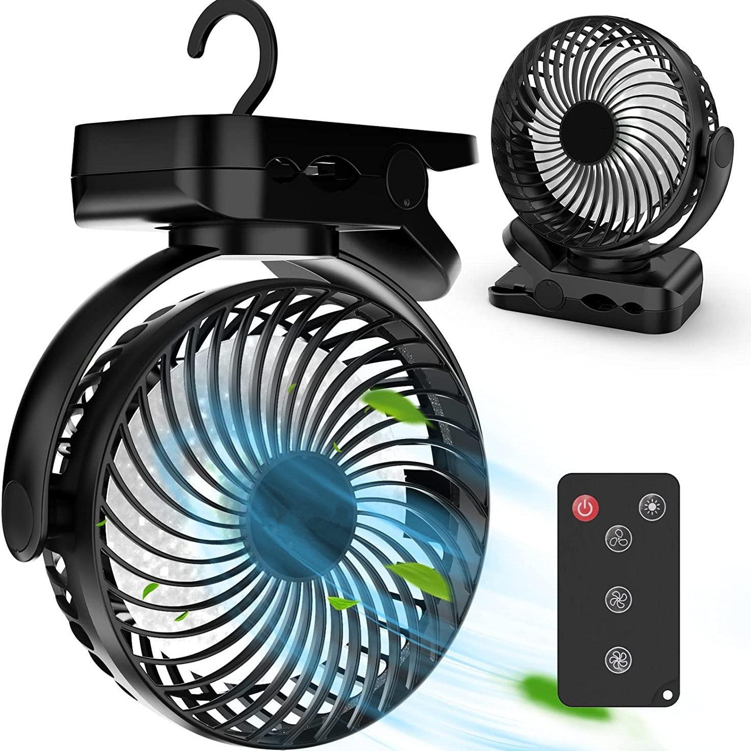2024 new creative clip fan smart led light outdoor camping fan mini chargeable with remote control fan