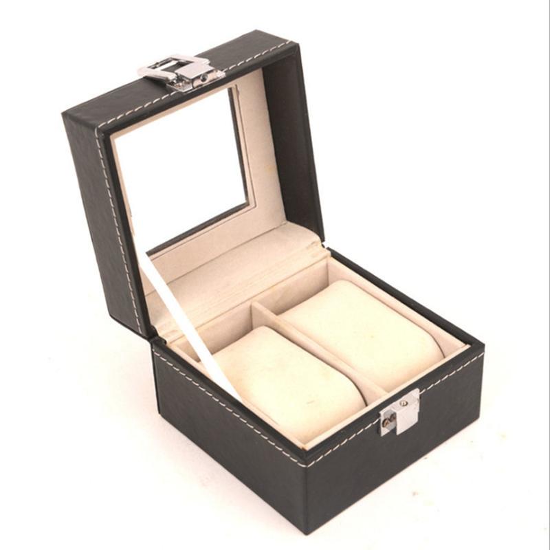 Factory Direct Sales 2-Bit Leather Watch Box Wholesale Watch Box Mixed Batch Spot Open Window Watch Box