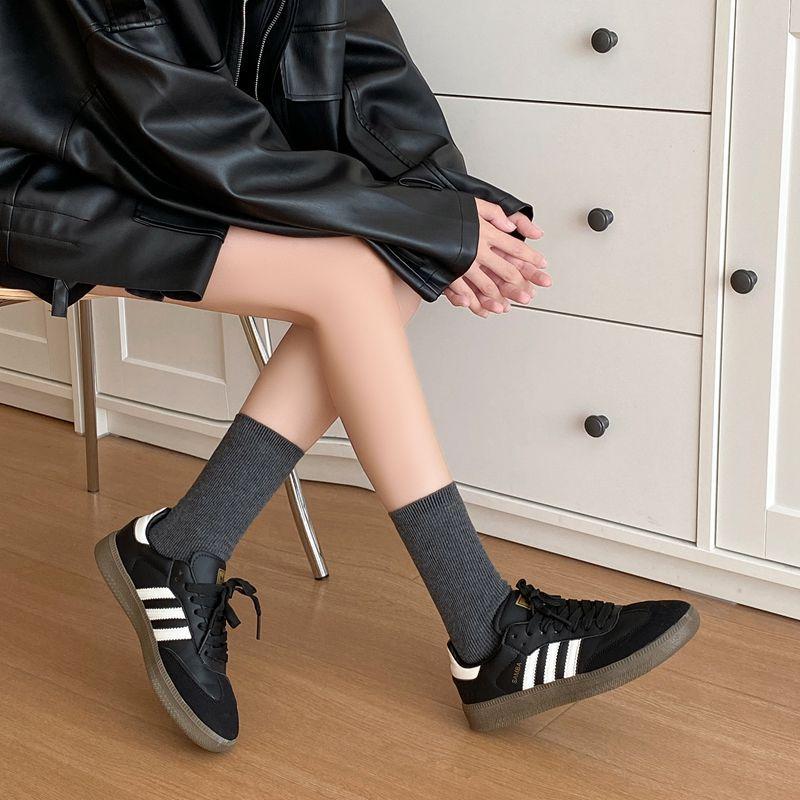 zhuji gray socks women's vertical stripes tube socks german training shoes long socks white autumn thin loose socks with small leather shoes