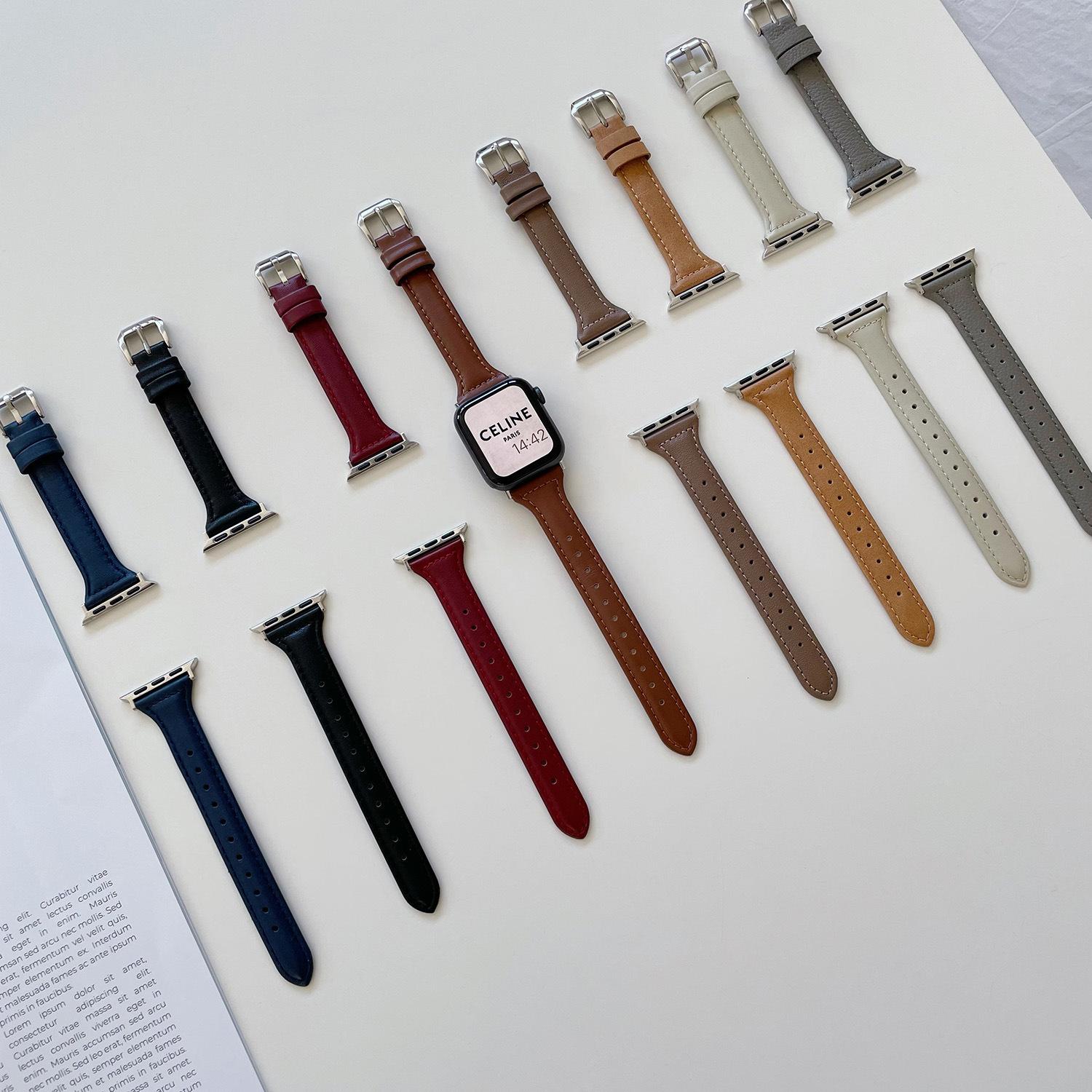 suitable for iwatch8 apple watch band se/3/4/7/8/9 generation leather watch strap small waist simple thin women