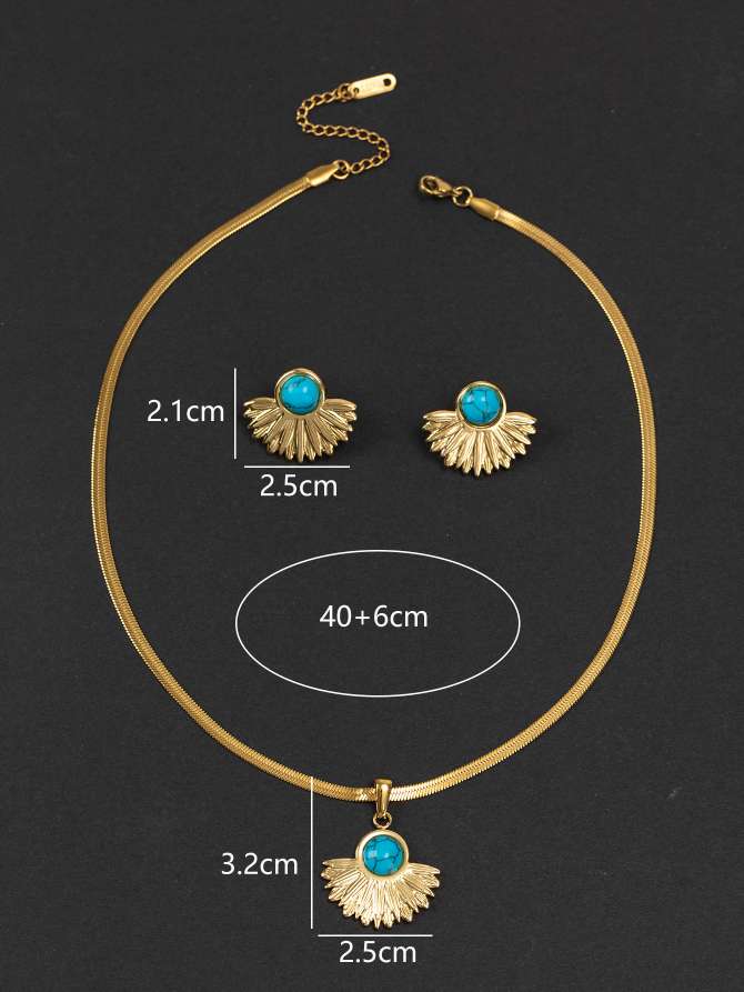 欧美风格钛钢蓝松石项链耳环套装 高级感饰品项饰 项链精致优雅 时尚潮流首饰欧美细节图