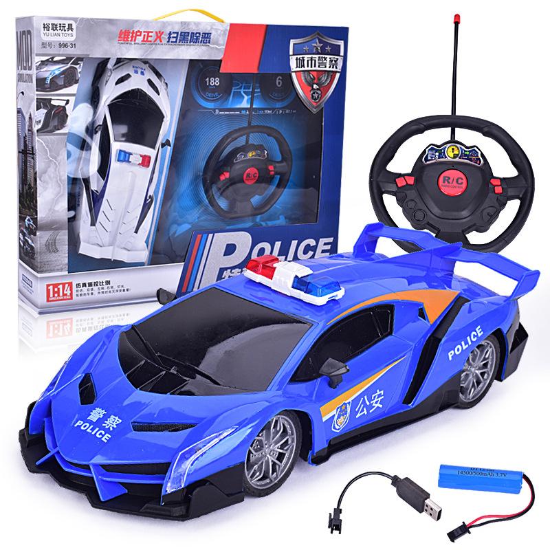 1:14 Large Rechargeable Remote Control Car Light Four-Channel Remote Control Police Car Model Boy Toy Car Wholesale