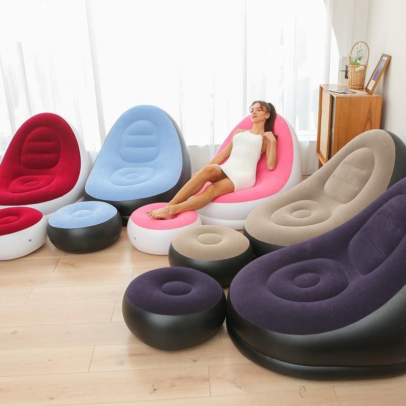 pvc flocking inflatable combination sofa with pedal lazy sofa home outdoor leisure air mattress recliner