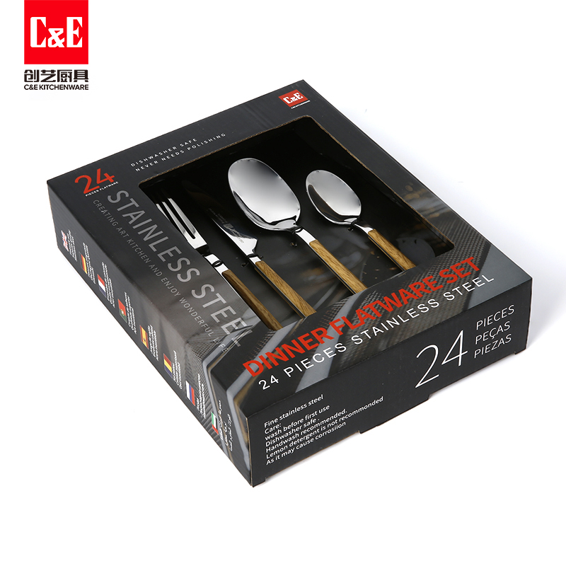 C&E Creative 24-piece set of stainless steel retro steak knife, dessert spoon and salad fork for home use in restaurants pic 4