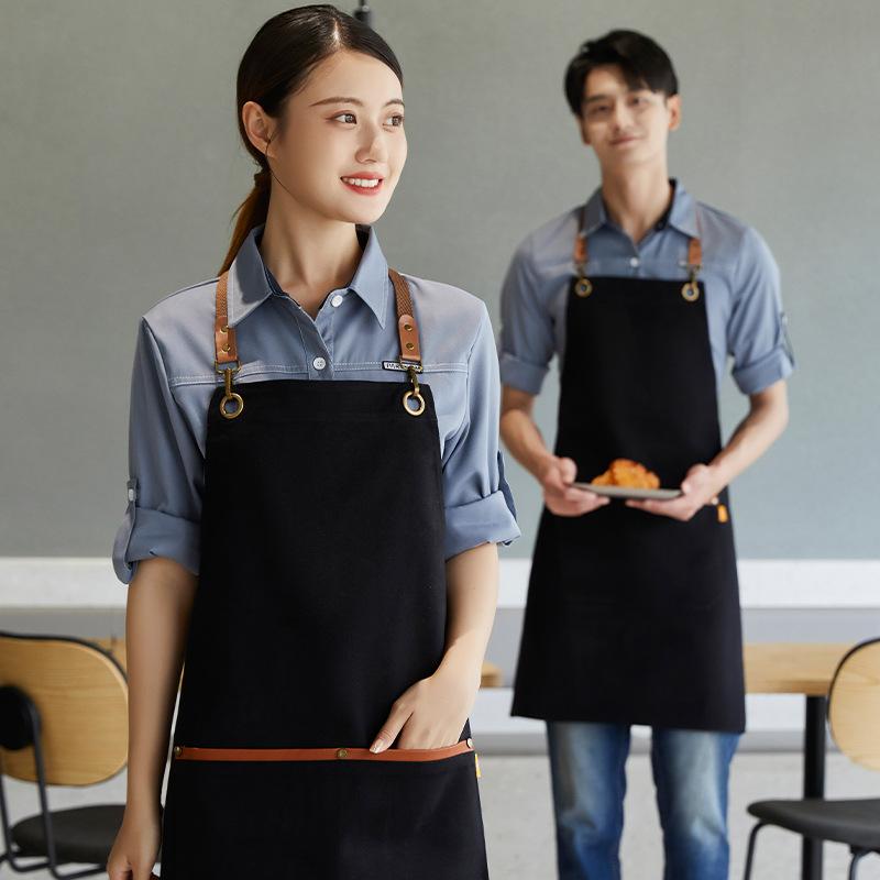 Canvas Apron Printed Logo Printing Catering Special Milk Tea Shop Flower Shop Coffee Hot Dye Artist Waterproof Work Clothes for Women