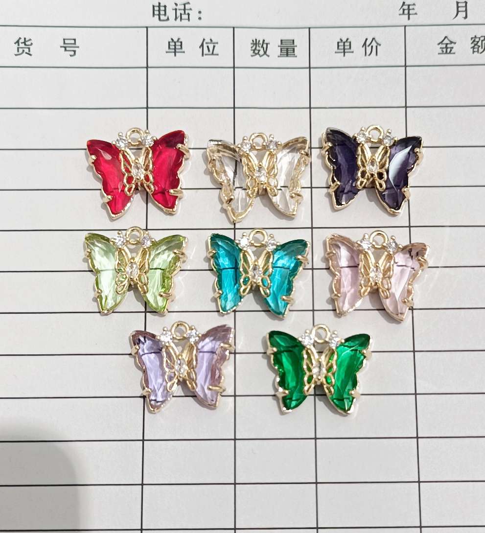 厂家直销/铜镶锆镀金/双层蝴蝶白底实物图