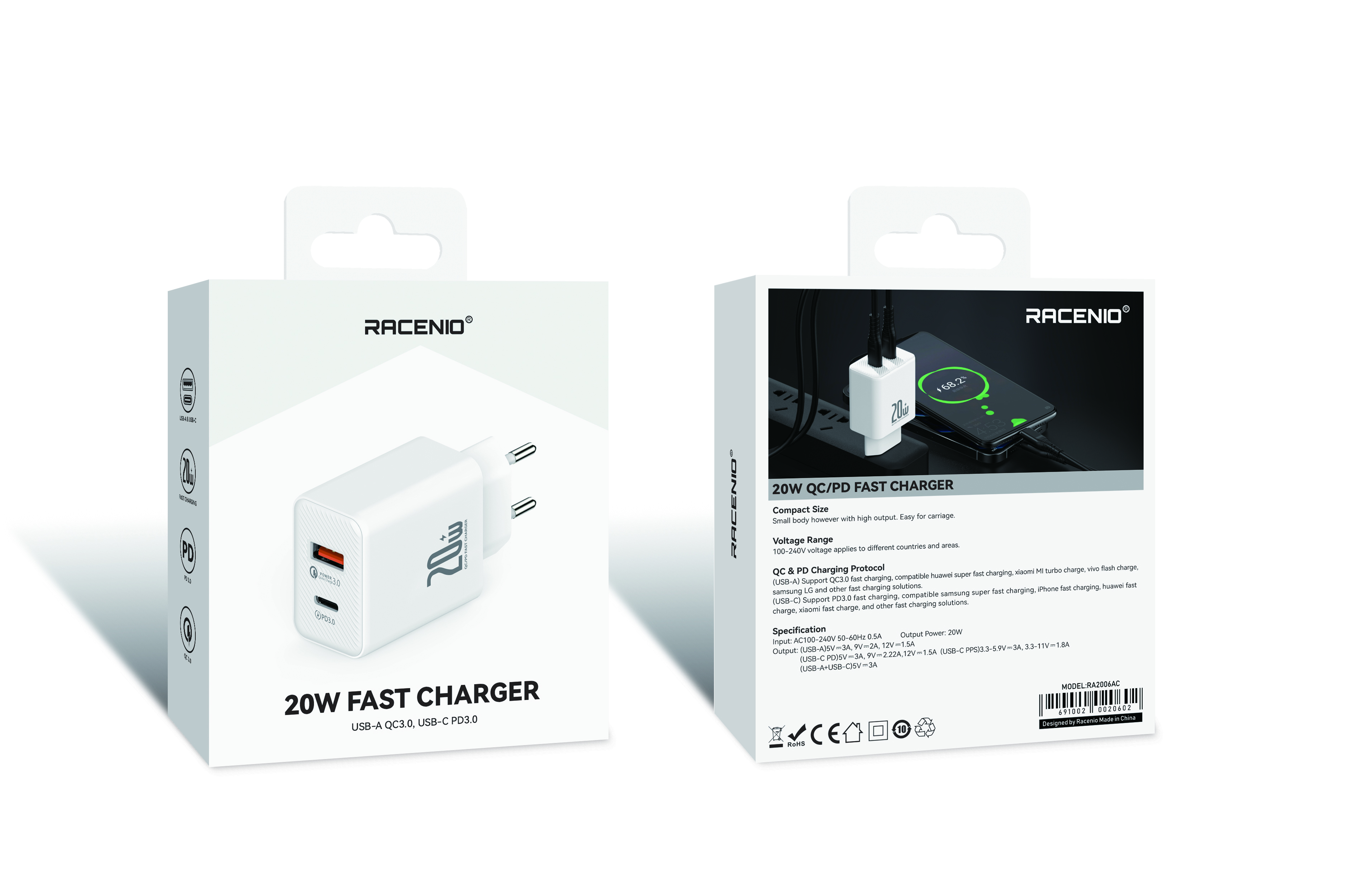 RACENIO A+C PD充电器 PD3.0快充 超级快充