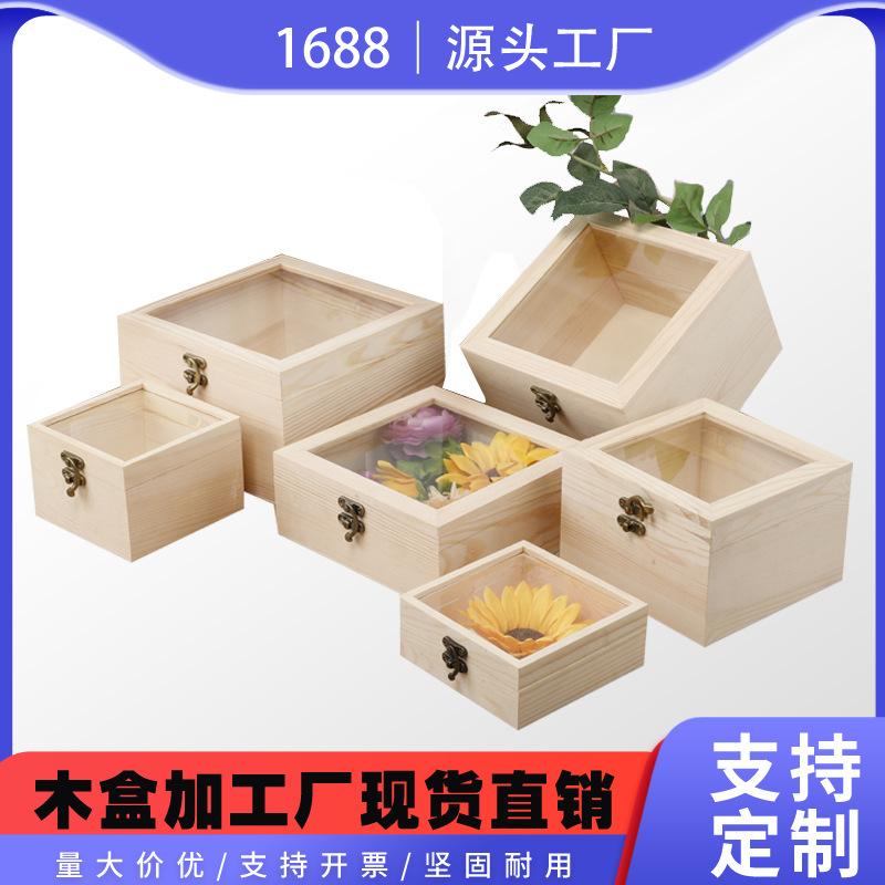 wholesale hand gift wooden box wedding bridesmaid wooden wedding candies box glass cover window preserved fresh flower wooden packing boxes