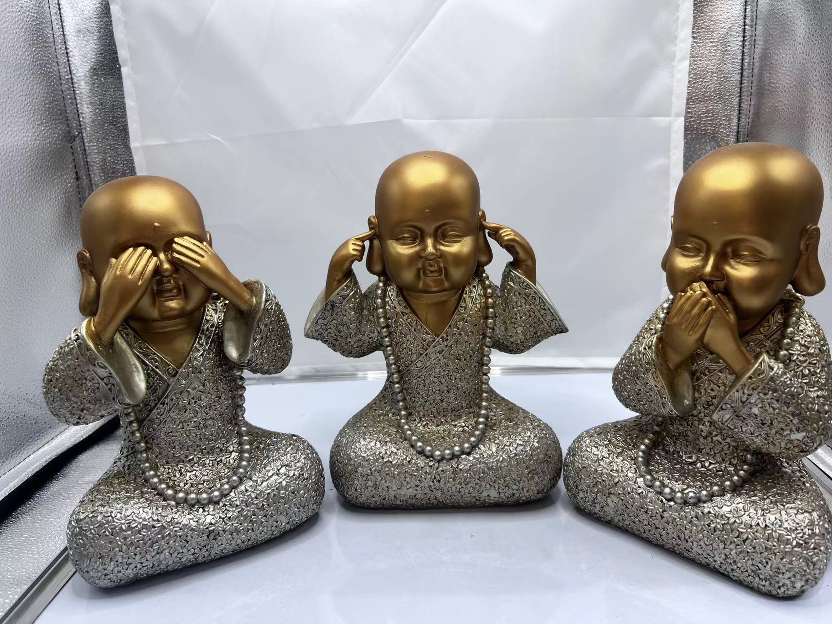 三不小和尚坐佛创意摆件树脂工艺品