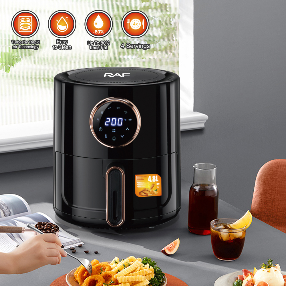 RAF Black automatic touch screen air fryer, smart oil-free small electric fryer, French fries machine Item Picture