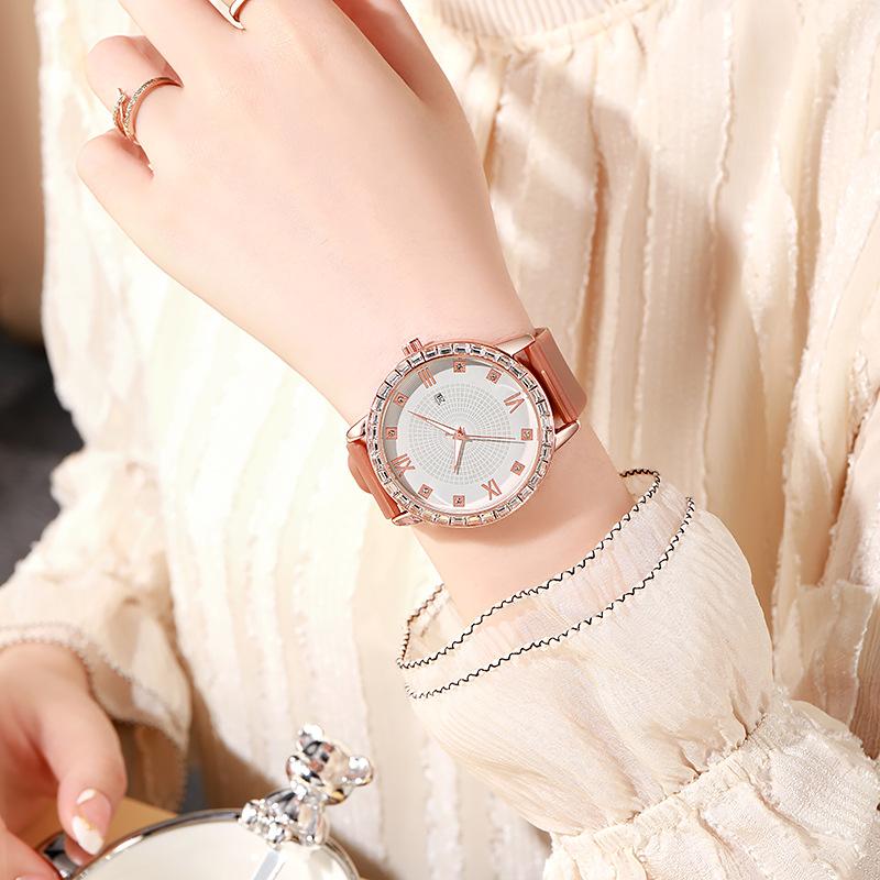 Women's Watch Good-looking Student Diamond Quartz Watch Watch Diamond Roman Pattern Silicone Band Calendar Women's Watch Wholesale