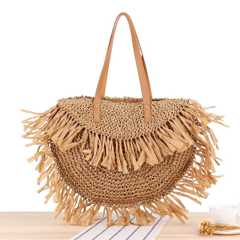 New Semicircle Tassel Shoulder Straw Bag Panicle Paper Woven Bag Beach Bag Fashion Women's Bag