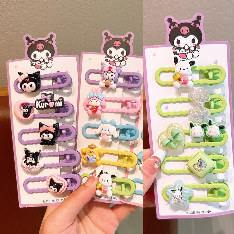 Sanrio hair clip set: Sweet and cute hair clips for girls, adorable hair clips, children's cartoon Kuromi side clips, no damage to hair