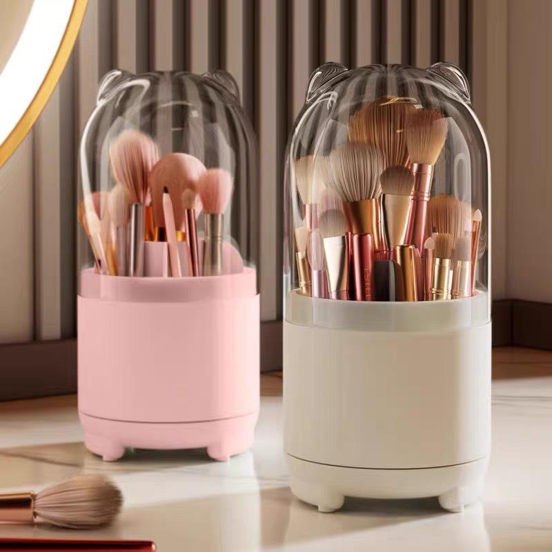 transparent and dustproof pen holder 360 rotating cosmetic brush storage box transparent and dustproof pen holder eye shadow brush pen holder lipstick storage