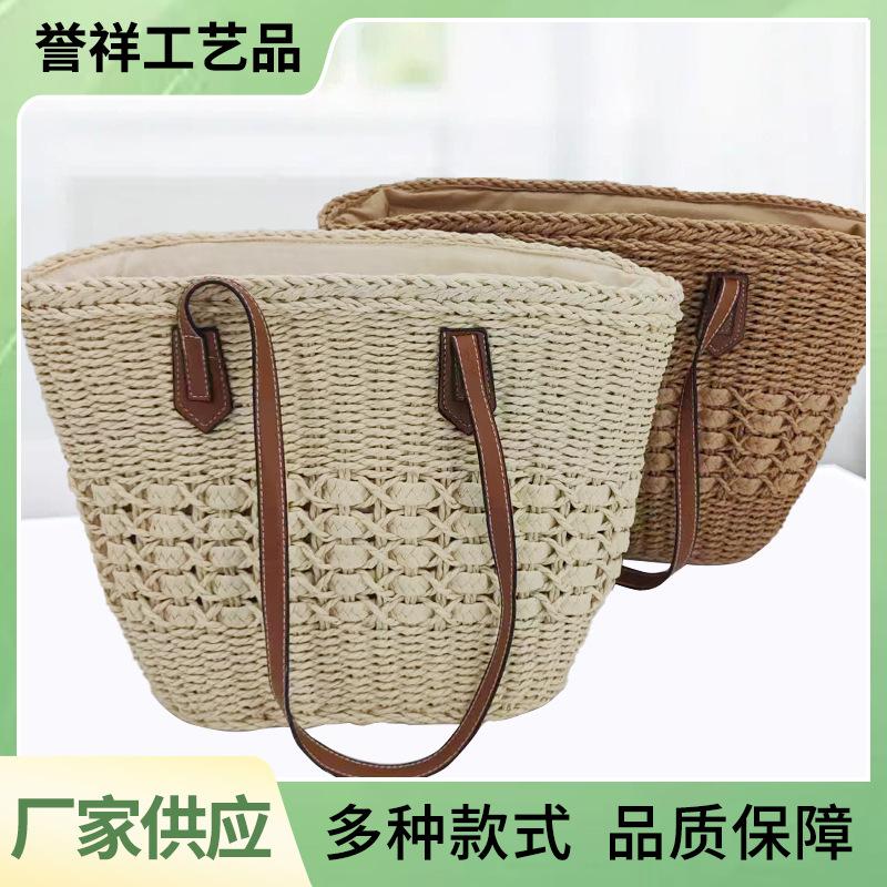 factory wholesale leather handle woven bag women's handbag large capacity totes