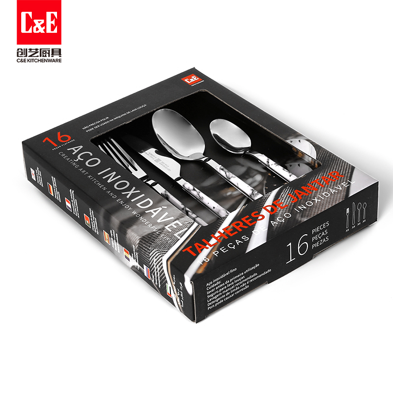 C&E Creative 16-piece set of stainless steel retro steak knife, dessert spoon and salad fork for home use in restaurants pic 3