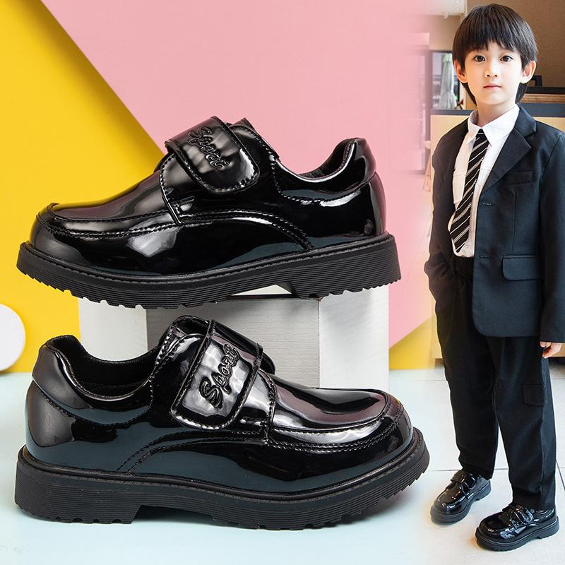 boy leather shoes spring and autumn fashion soft bottom pumps velcro performance shoes black medium and large kids shoes c53-518