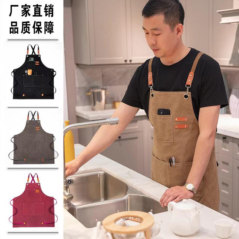 cross-border thickening cotton canvas plain apron coffee milk tea shop waist home kitchen gardening work clothes apron