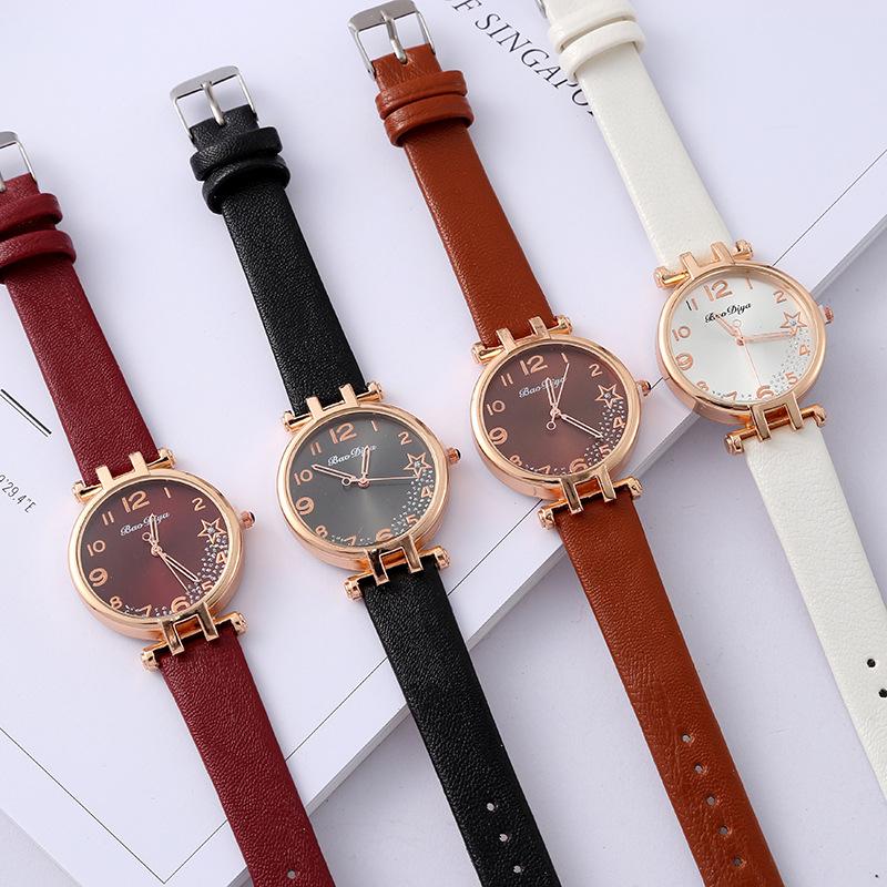 2023 New Solid Color Quartz Watch Fashion Lady Student Small Belt Watch Little Star Diamond-Embedded Watch