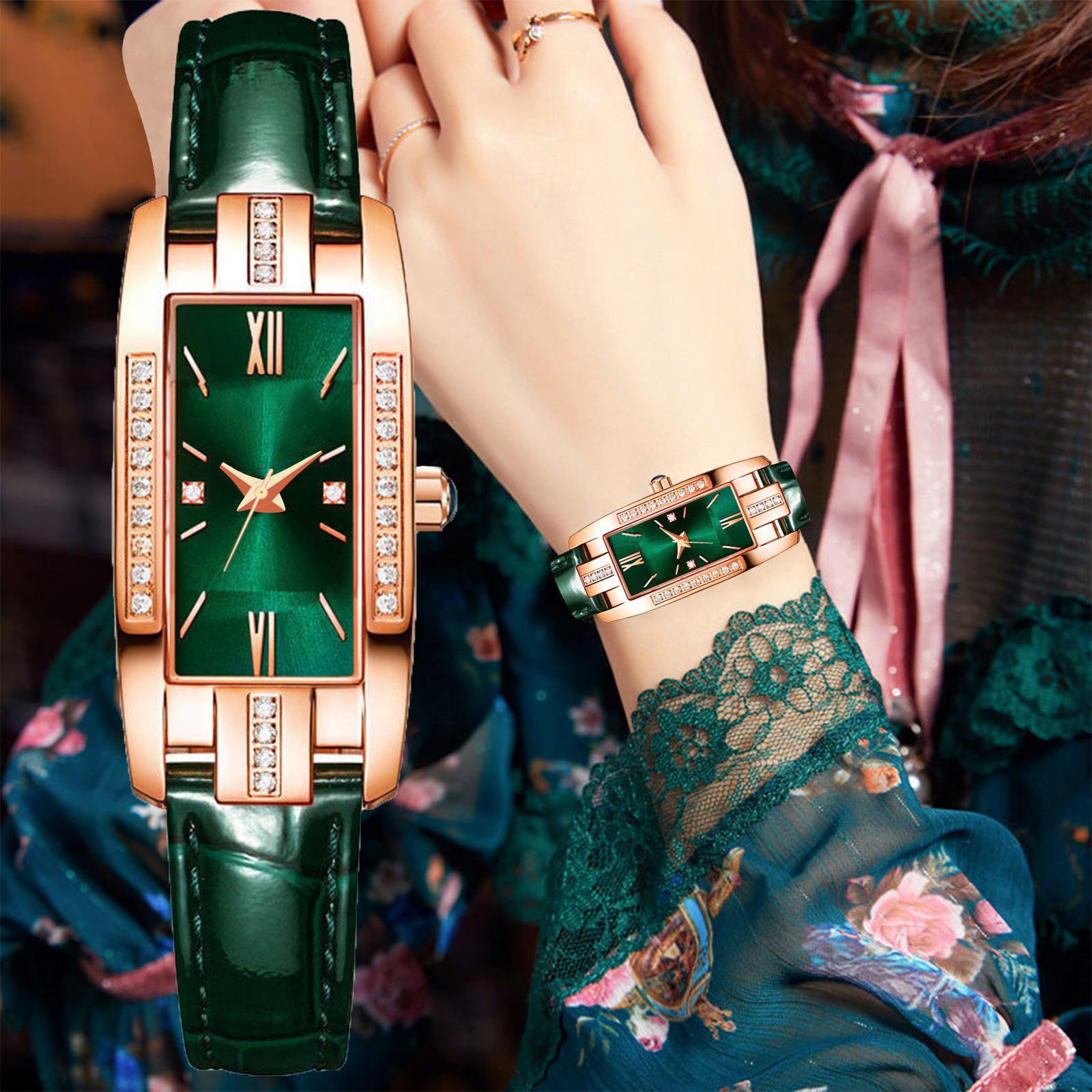 New Ladies Watch Light Luxury Diamond Watch Retro Live Broadcast Gift Student Small Green Watch Niche Women's Watch Simple Fashion