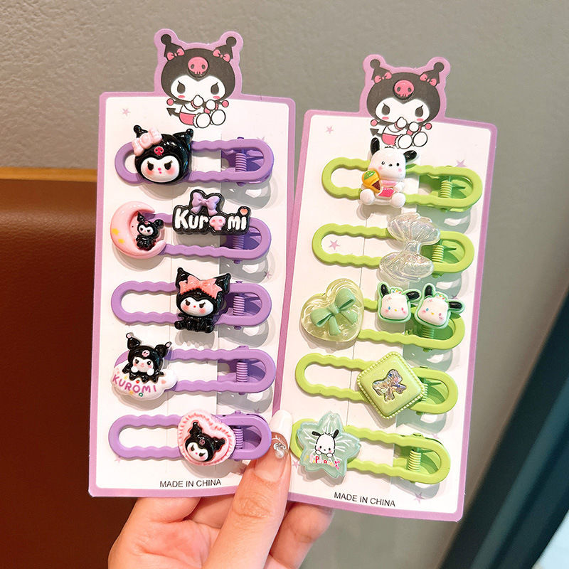 Sanrio hair clip set: Sweet and cute hair clips for girls, adorable hair clips, children's cartoon Kuromi side clips, no damage to hair detail image 4