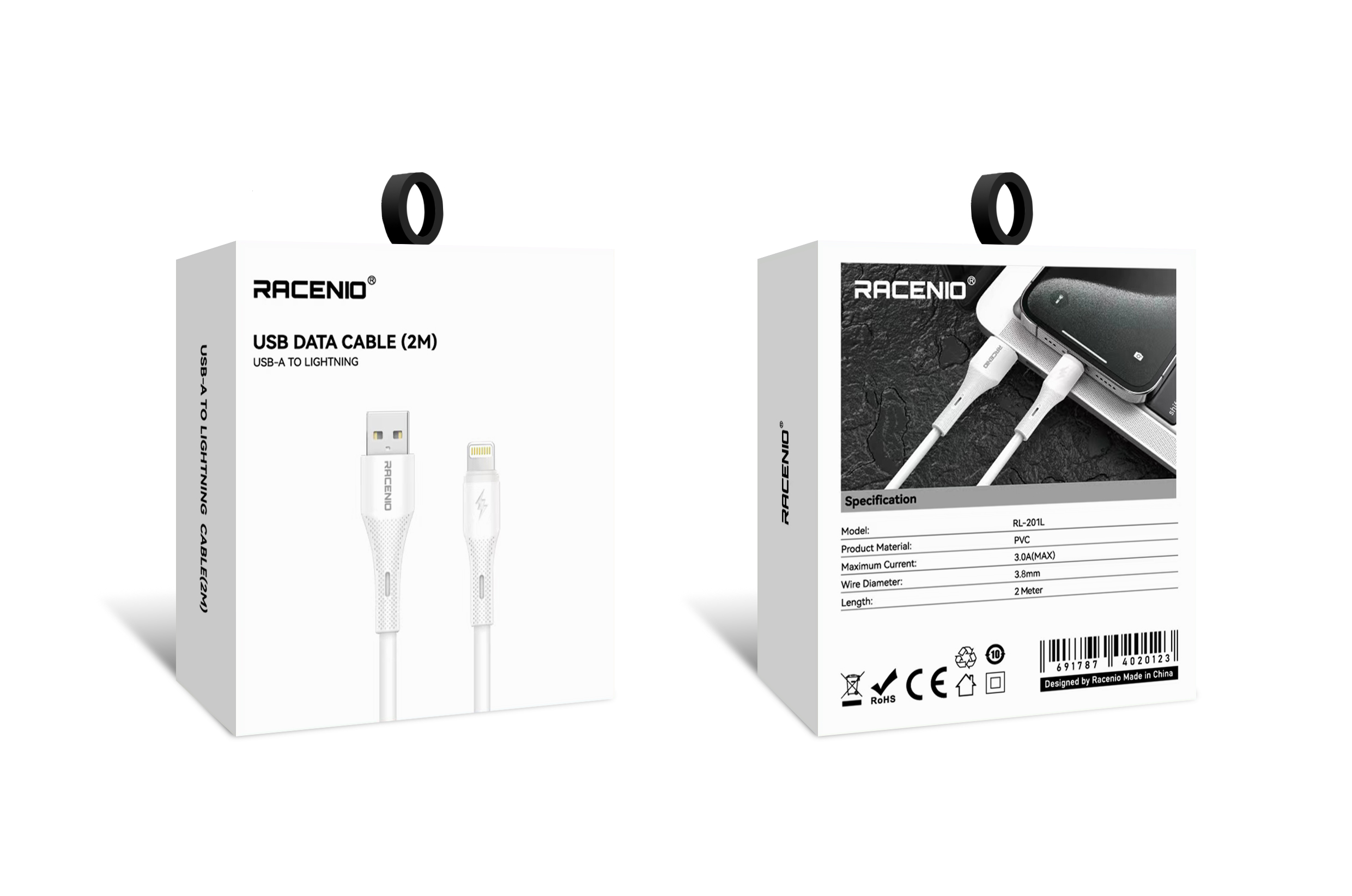 RACENIO 2米 苹果数据线 Lightning数据线 2米 快充
