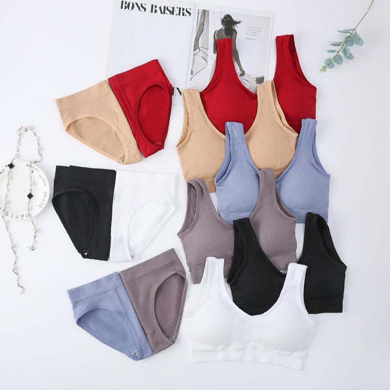 wireless underwear women's seamless large size vest bra set deep u seamless padded comfortable sleep bra