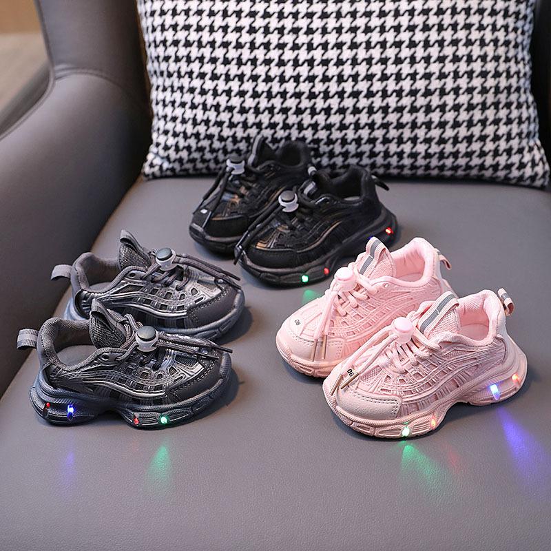 boys' trendy sneaker lights girls' mesh shoes spring and autumn new child kid light shoes running shoes