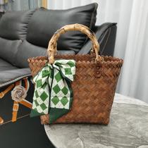 spring and summer new bags plastic woven vegetable basket retro simple portable large capacity totes all-matching woven bag