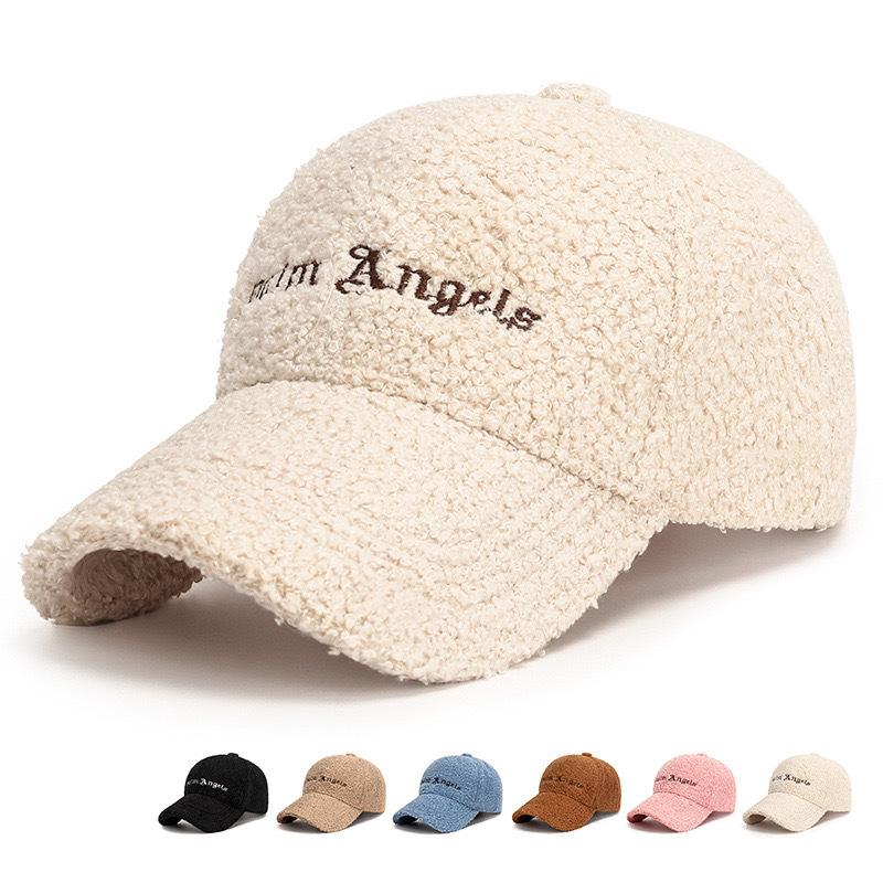 autumn and winter thick warm lamb wool baseball cap korean style trendy face-looking small embroidered peaked cap teddy plush warm girl's cap