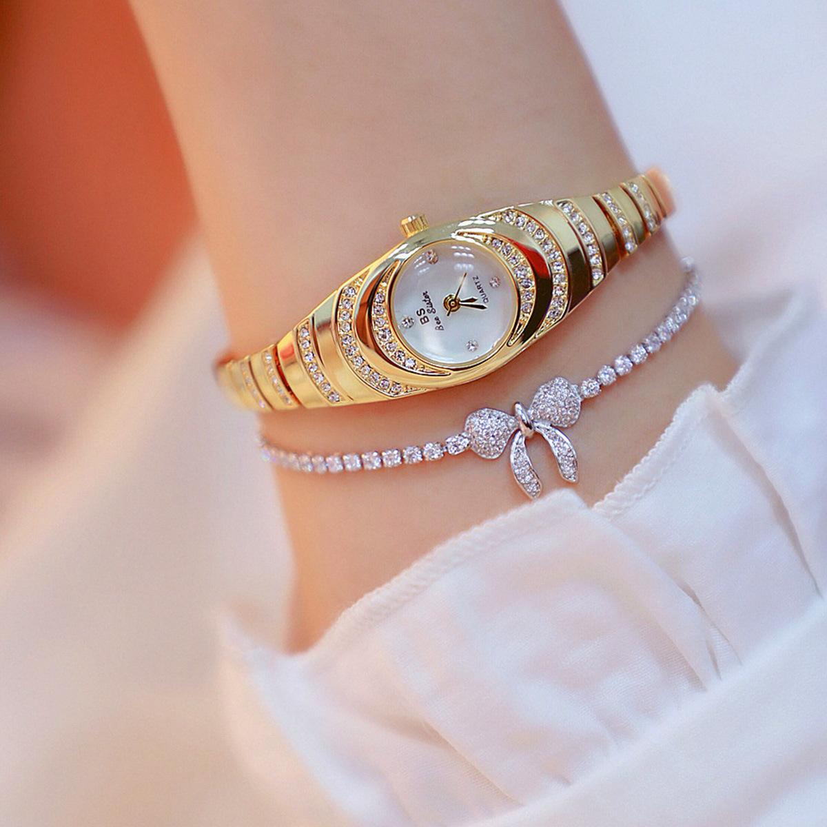 Set Watch Bracelet 2pcs/Set Full Diamond Diamond-Embedded Watch + Diamond Butterfly Bracelet in Stock One Piece Dropshipping