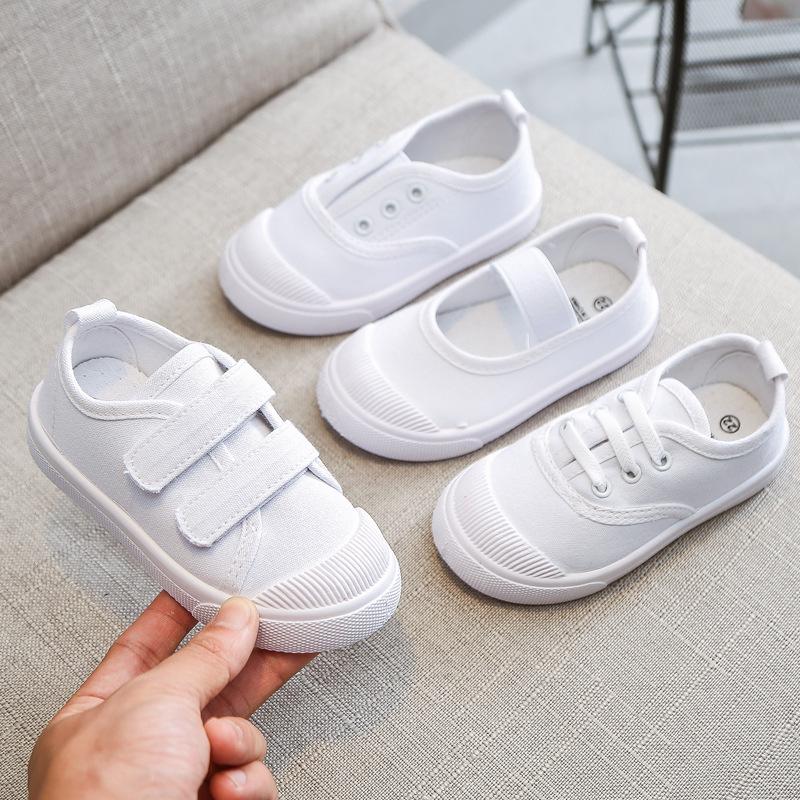 factory direct sales children's white shoes men and women kids' canvas shoes campus white soft sole shoes student shoes kindergarten wholesale
