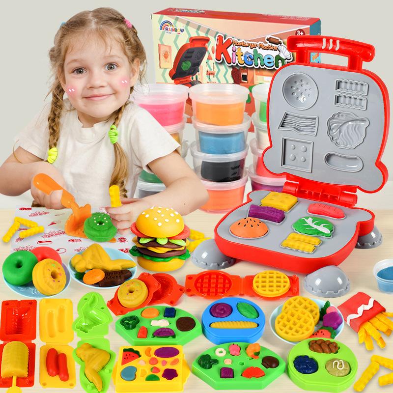 wheat colored clay hamburger machine ice cream machine children's plasticine clay diy making toy set boys and girls 6