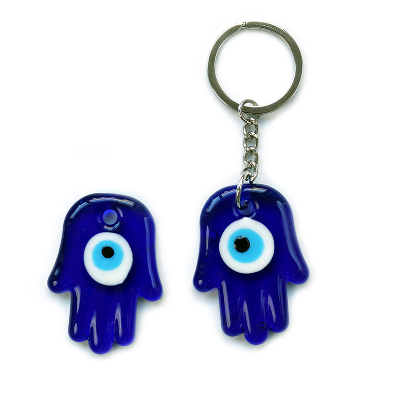 Evil Eye, Devil's Eye keychain, handcrafted glass, blue eye jewelry keychain hanging, Fatima palm shape, Siyao jewelry, original manufacturer in Yiwu market, origin supply, wholesale in stock Item Picture