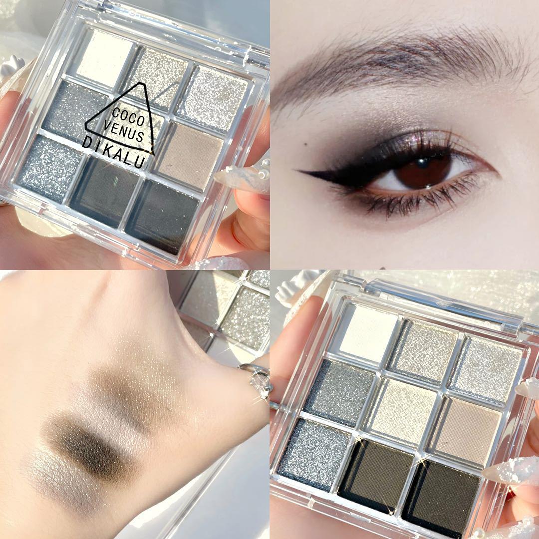 dikalu dark punk smoky nine-color eye shadow metal shimmer matte silver halloween ins cheap eye shadow plate