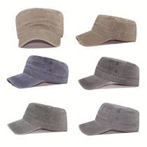 men's flat-top cap military cap distressed water men's hat korean casual peaked cap cotton coated flat-brimmed cap cross-border